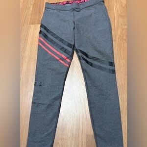 Under Armour Gray Leggings with Black and Red Stripe Detail